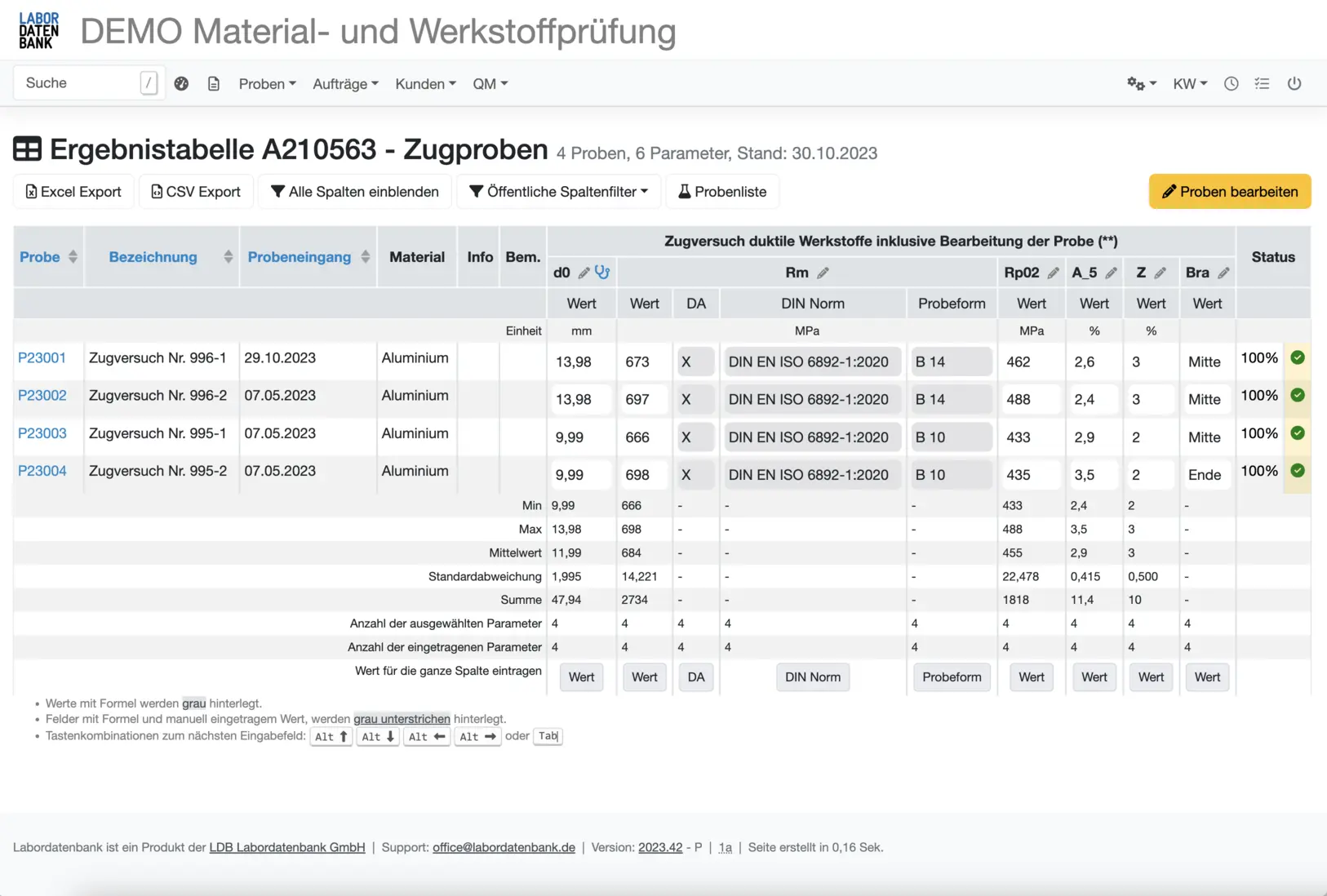 Screenshot einer Laborsoftware für Materialprüfung und Werkstoffprüfung