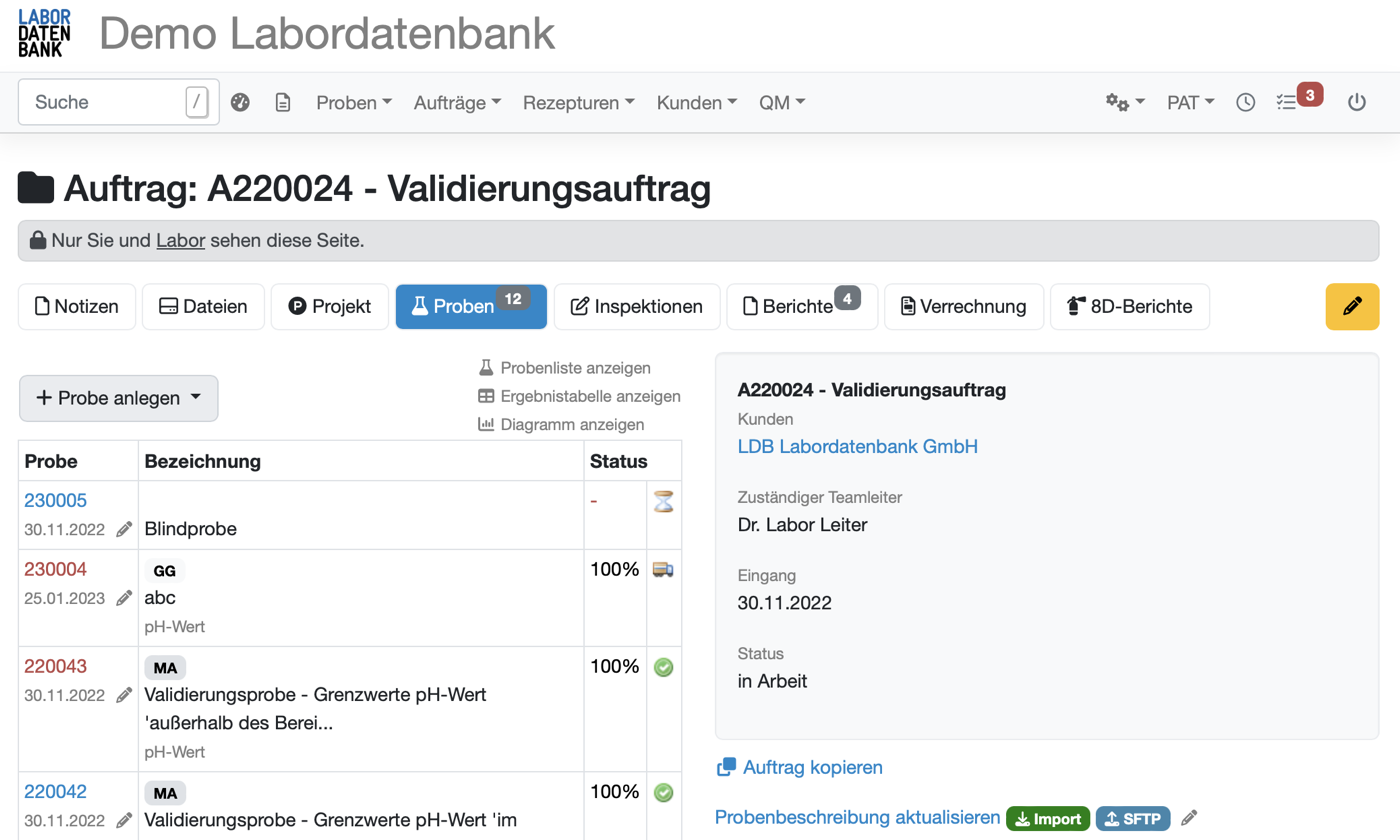 Proben in einem LIMS