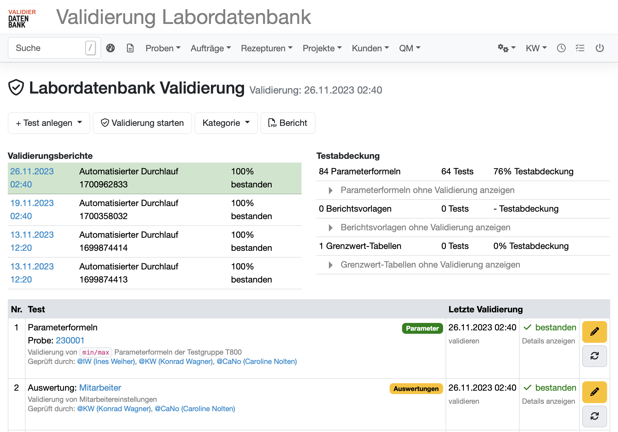 automatisierte Labordatenbank LIMS Validierung