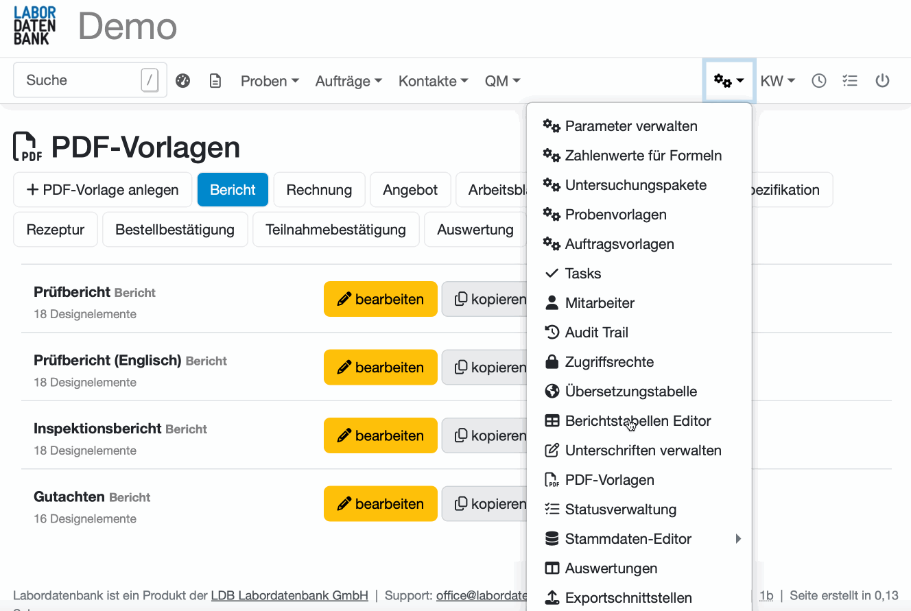 Berichtstabelleneditor