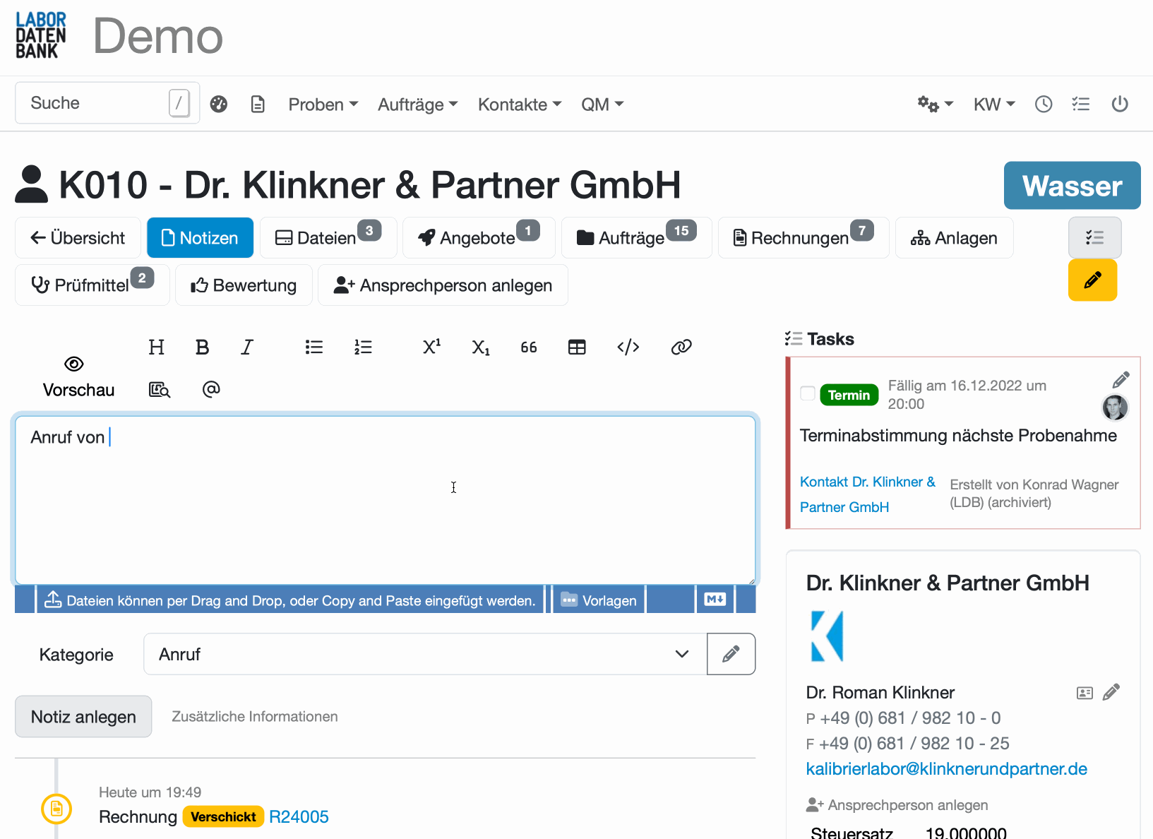 Kundenverwaltung im Labordatenbank LIMS