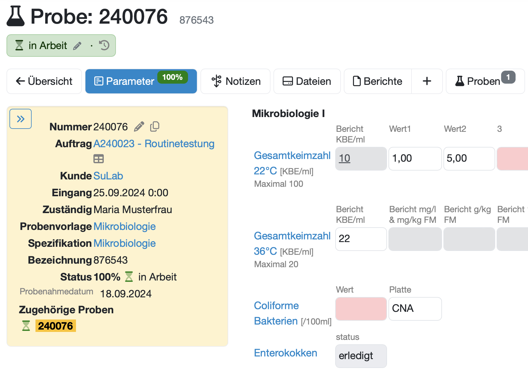 Probenverwaltung im LIMS