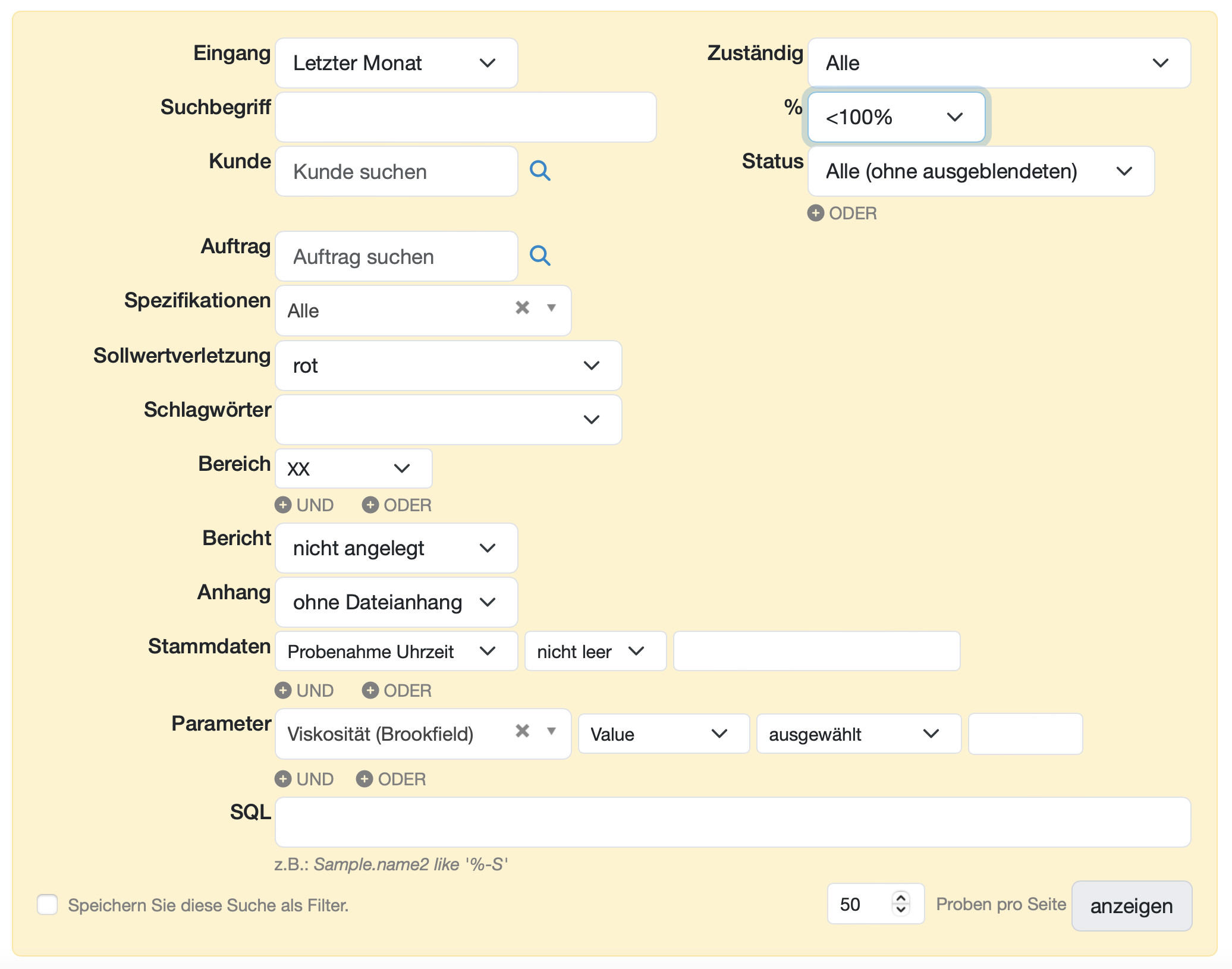 Proben suchen und filtern LIMS