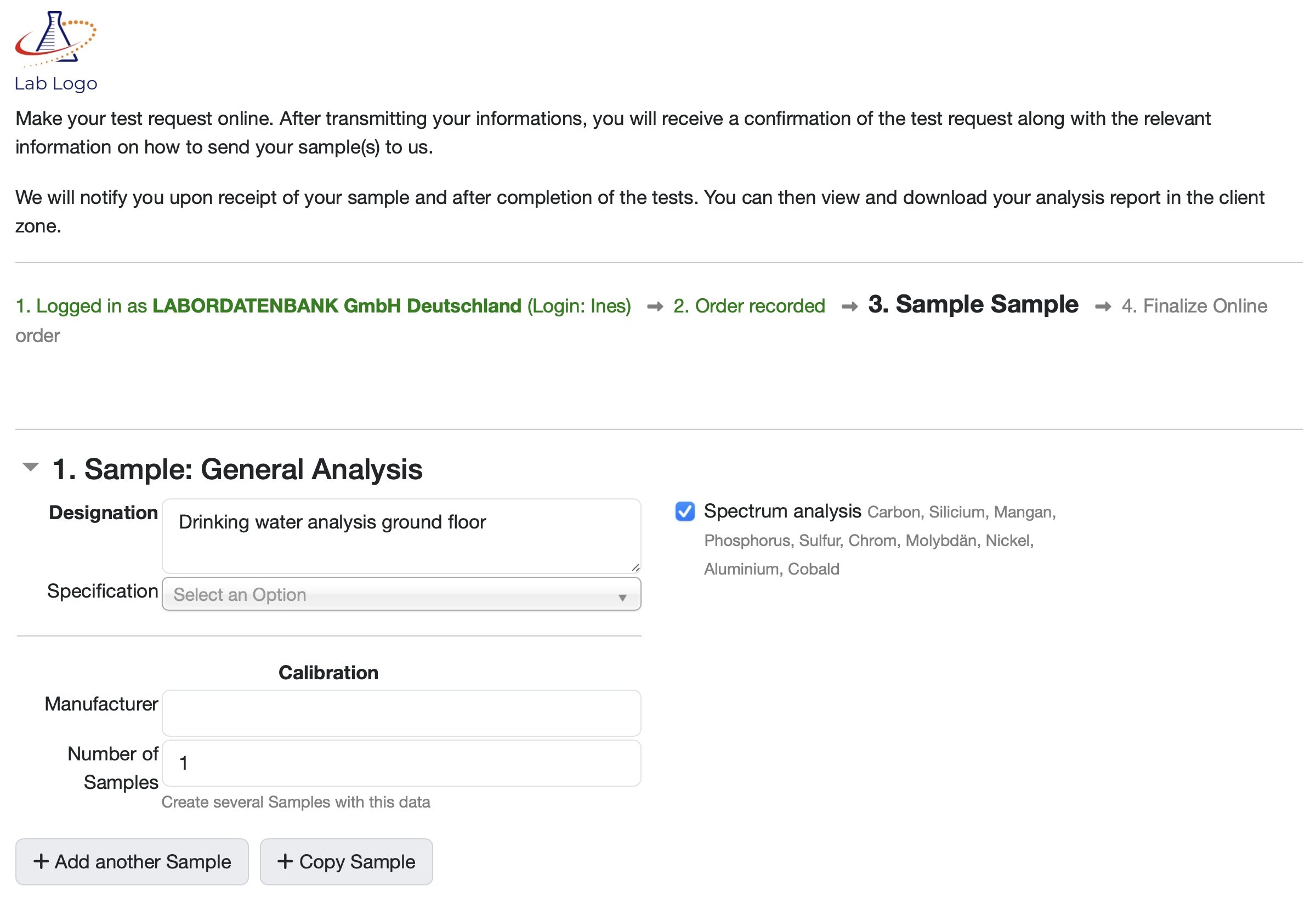 Analysen online bestellen im LIMS