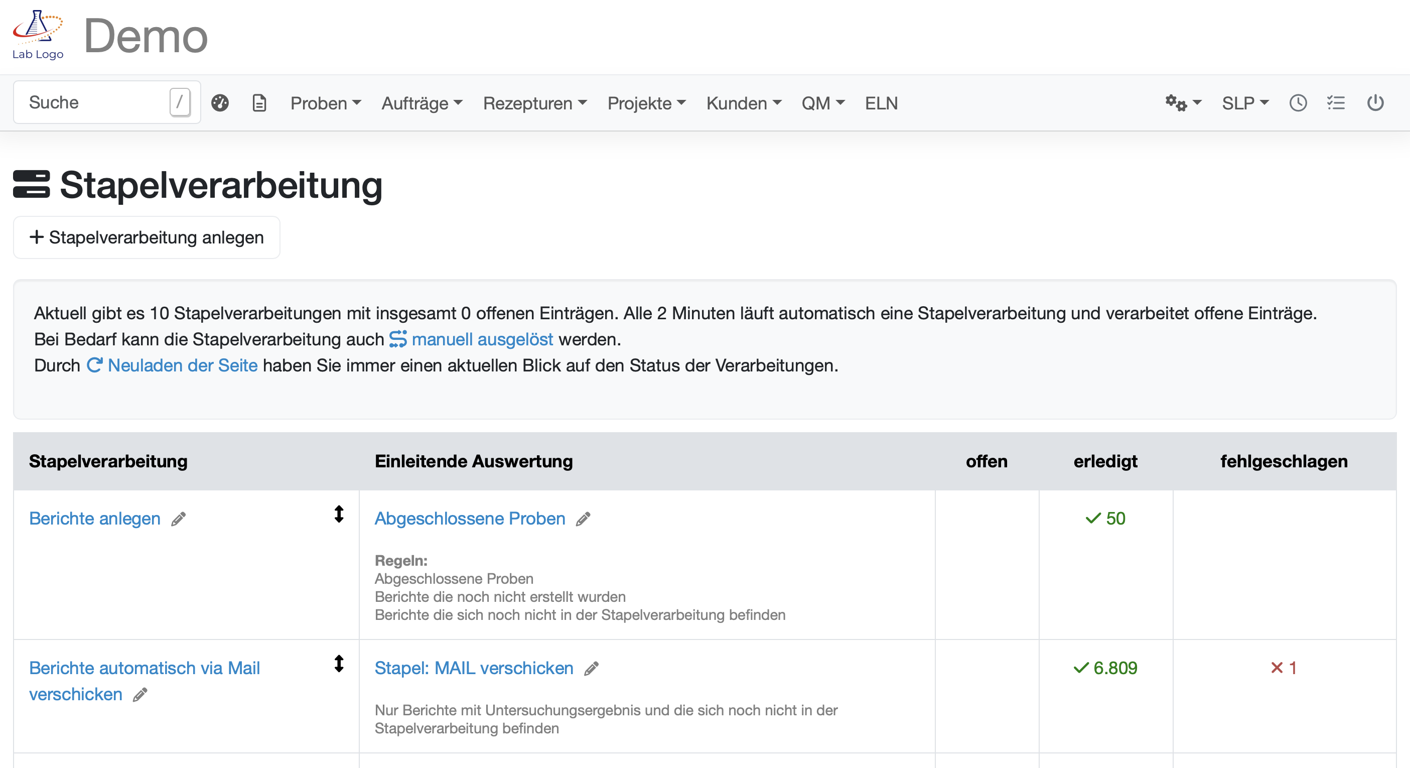 Automatisierung mit Stapelverarbeitung im LIMS