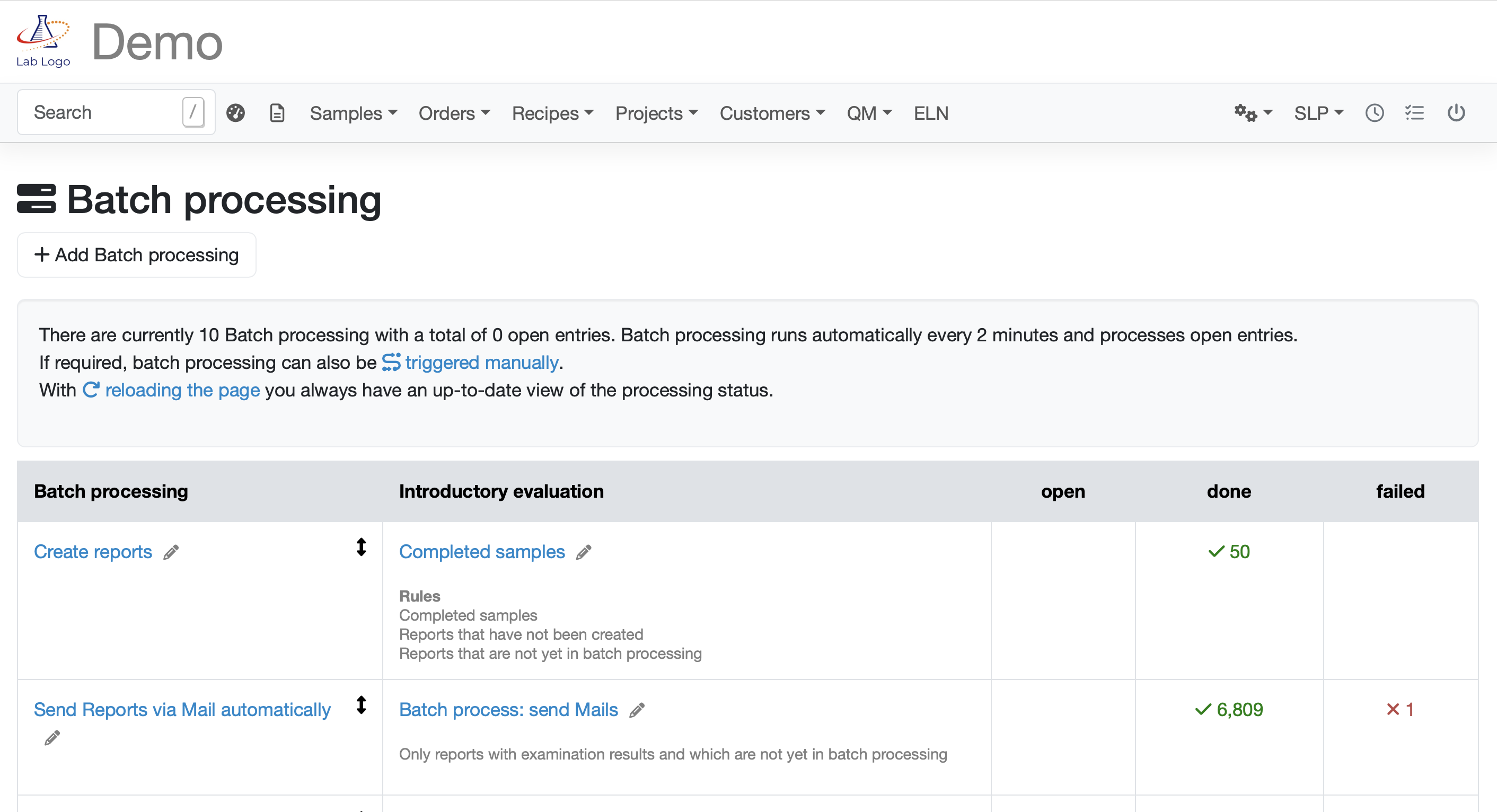 Automatisierung mit Stapelverarbeitung im LIMS