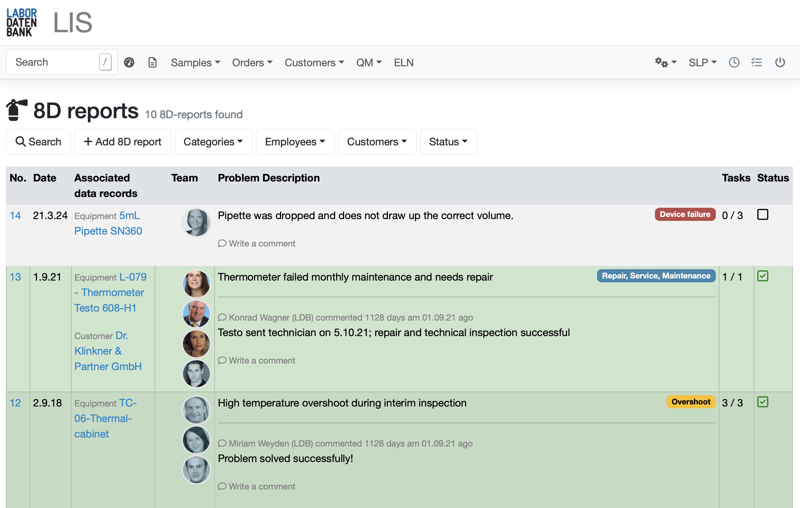 Qualitätsabweichungsberichte QAB im LIMS von Labordatenbank für akkreditierte Labore
