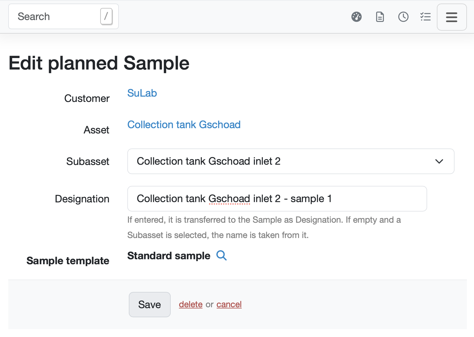 Labordatenbank LIMS Screenshot Probenahmestellen