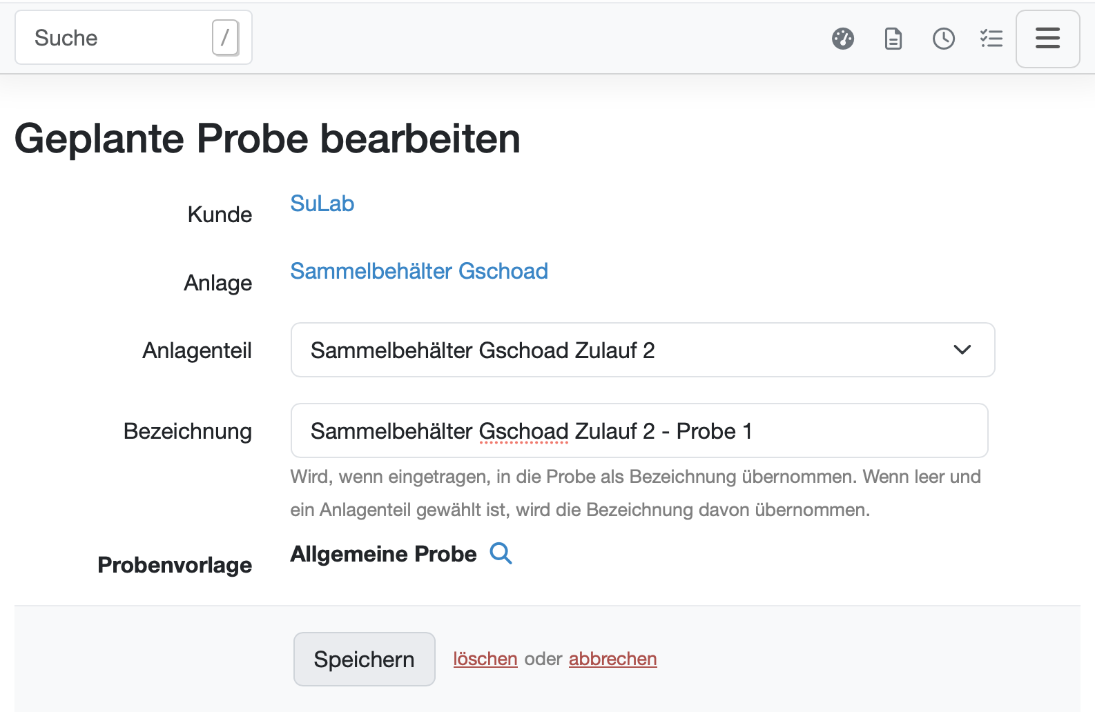 Labordatenbank LIMS Screenshot Probenahmestellen